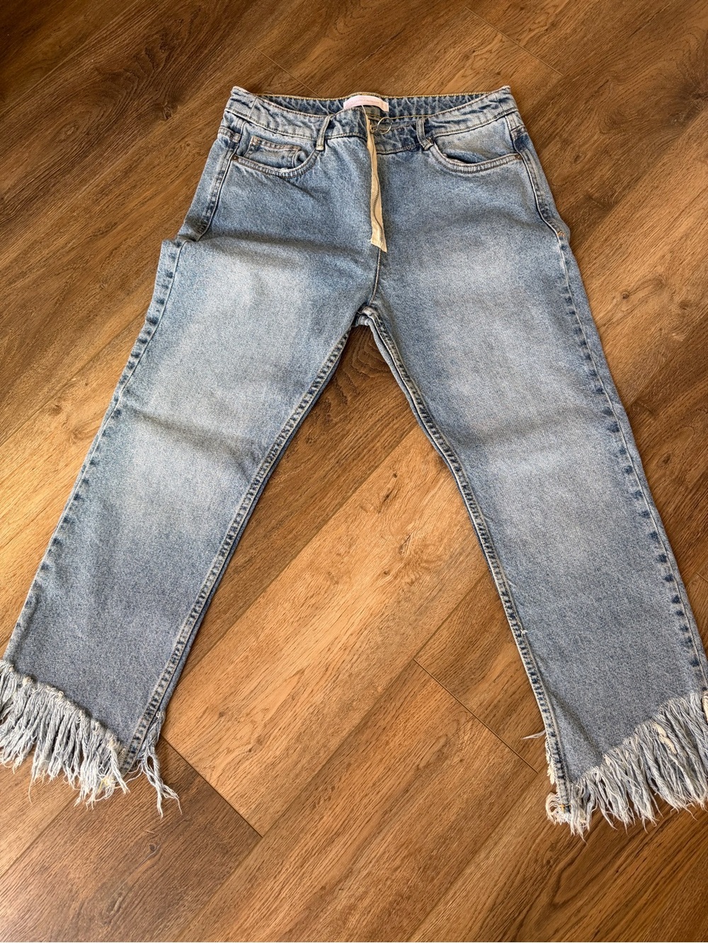 Zara Light Blue Straight-Leg Jeans with Frayed Hem